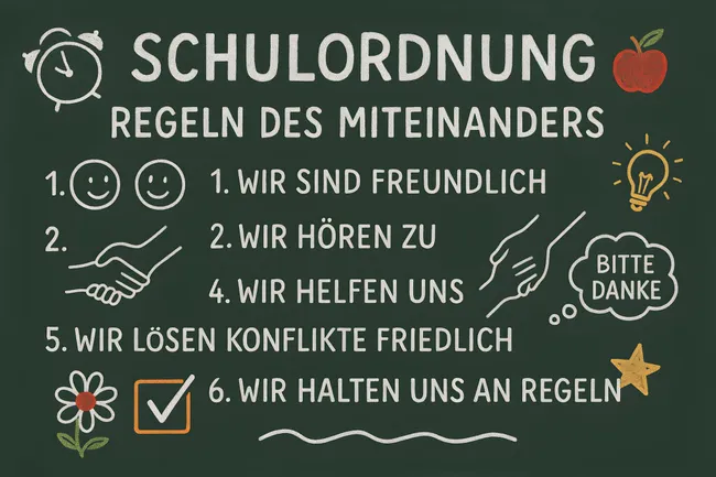 Regeln des Zusammenlebens auf Tafel geschrieben