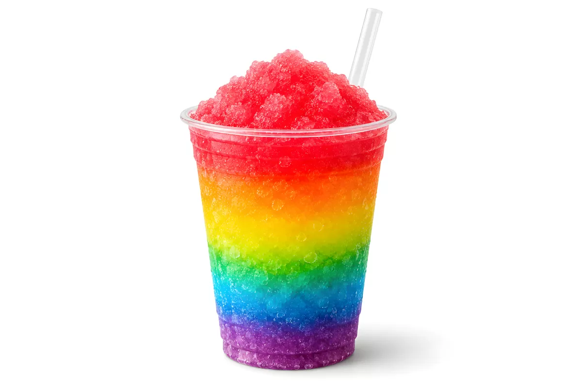 Regenbogen-Slushie in Becher mit Strohhalm