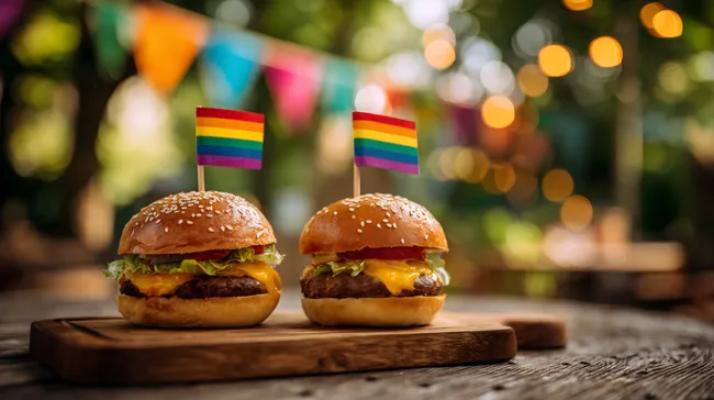 Regenbogenburger bei sommerlicher Feier