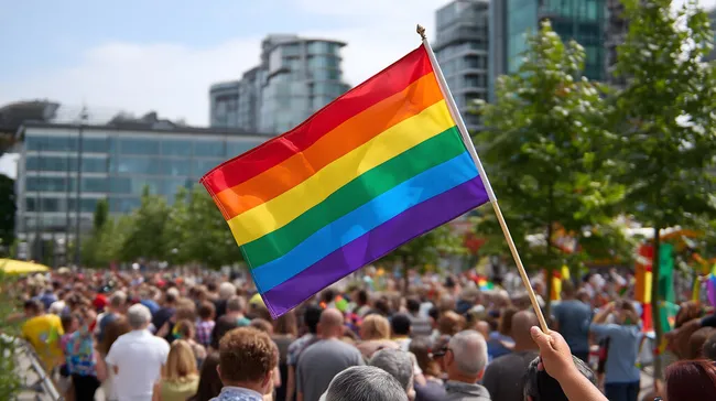 Regenbogenfahne bei Parade für LGBTQ-Rechte