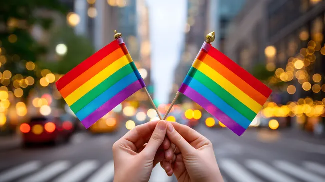 Regenbogenfahnen in der Stadt - Pride-Monat