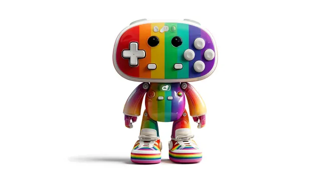 Regenbogenfarbener Roboter-Videospielcontroller