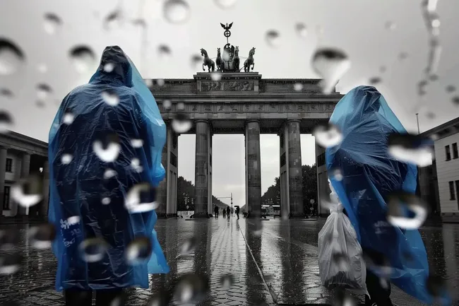 Regnerischer Tag am Brandenburger Tor in Berlin