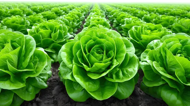 Reiche Ernte von knackigem Kopfsalat auf Feldern