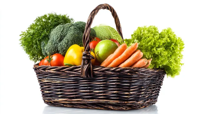 Reicher Gemüsekorb mit saisonalen Produkten