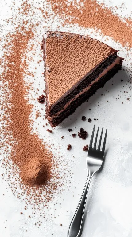 Reichhaltiger Schokoladenkuchen mit Kakaopuder