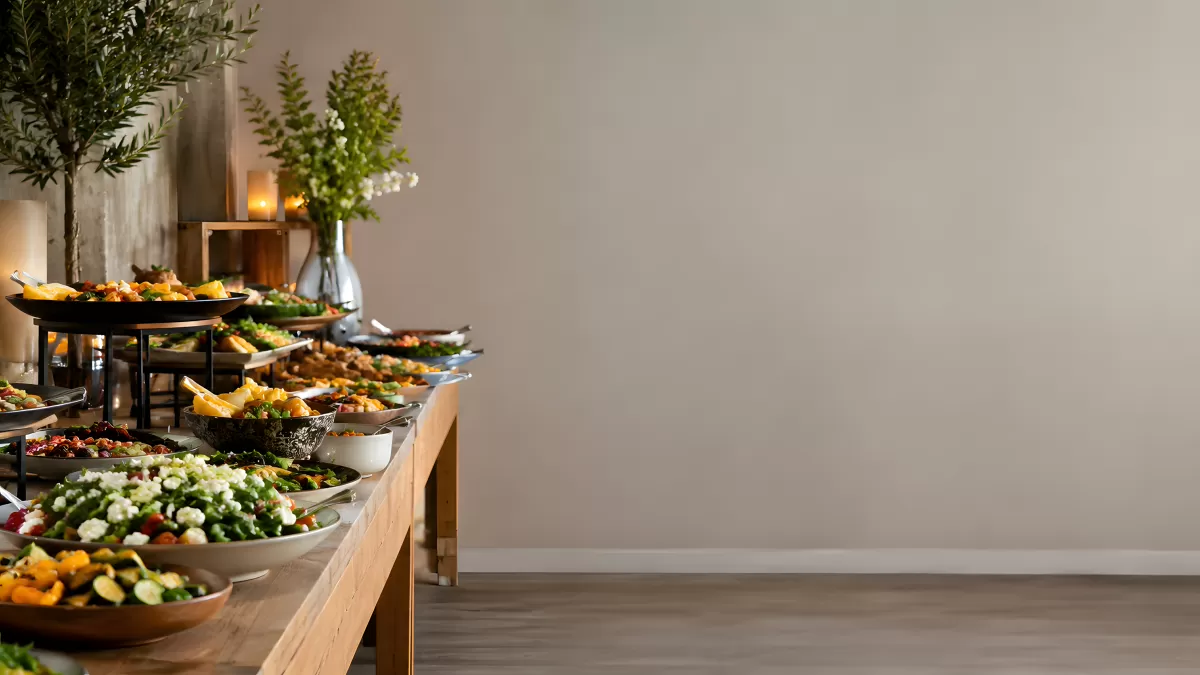 Reichhaltiges Buffet mit frischen Salaten und Gemüse
