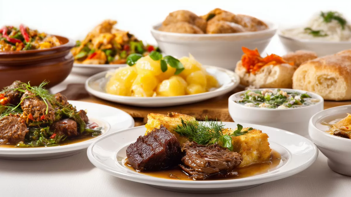 Reichhaltiges Buffet mit traditionellen Gerichten