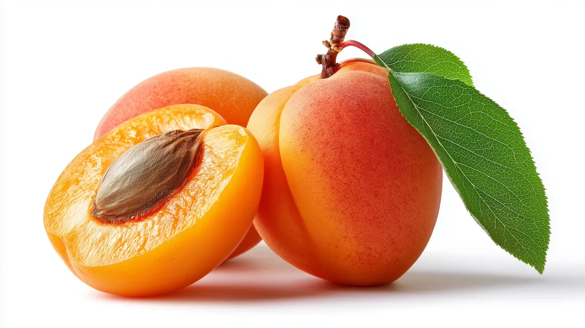 Reife Aprikosen mit Kern und grünem Blatt