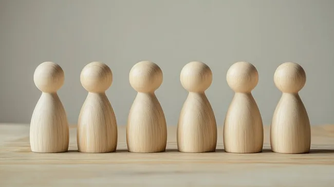 Reihe hölzerner Spielfiguren auf Tisch