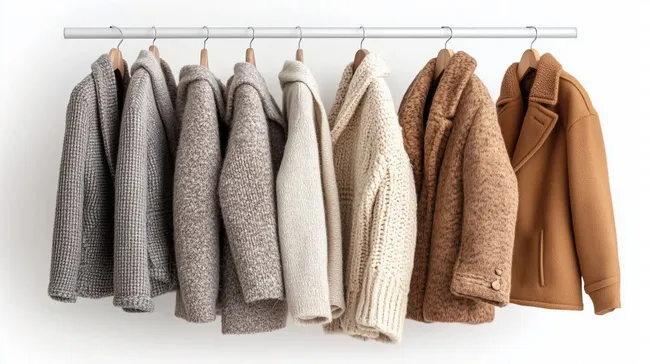 Reihe von Wollmänteln in dezenten Farbtönen