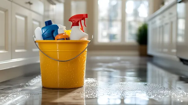 Reinigungsmittel-Eimer in heller Küche