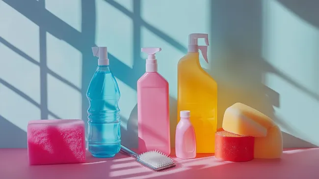 Reinigungsprodukte im stimmungsvollen Sonnenlicht