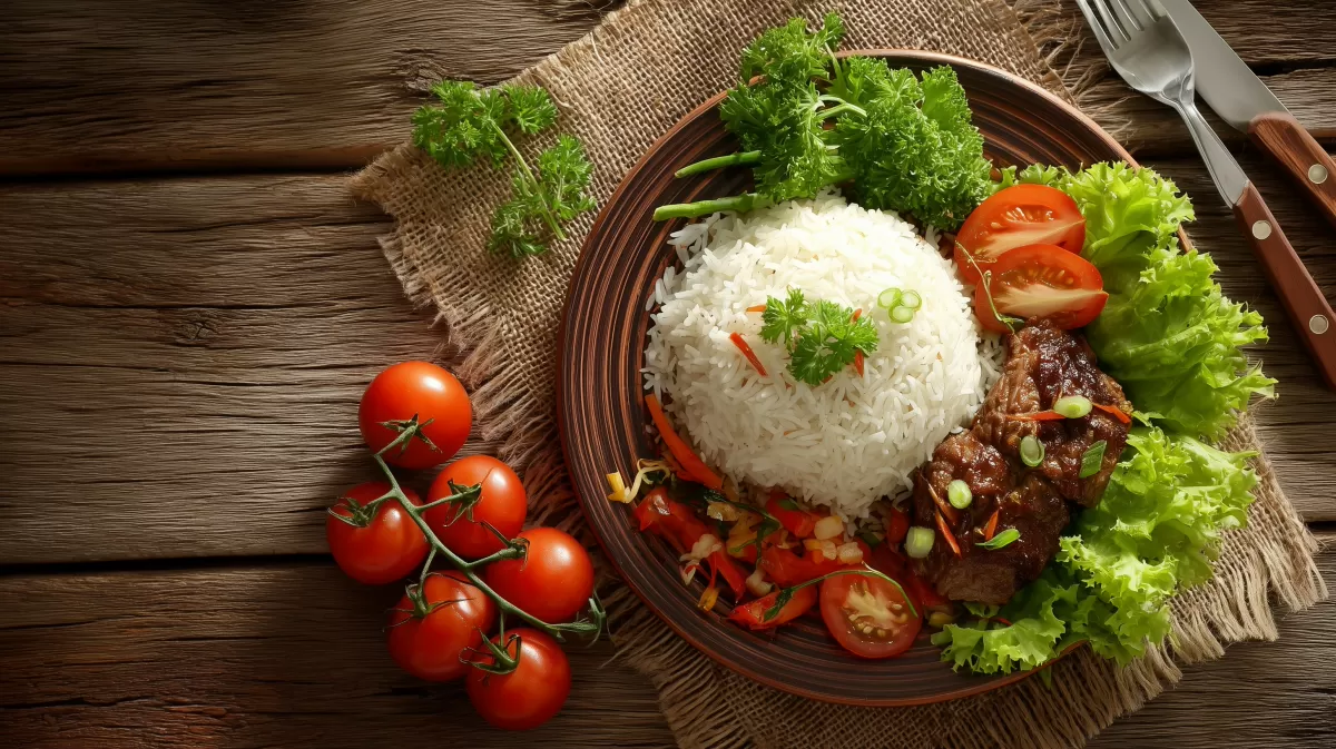 Reis und Gemüse - köstliches Mittagessen