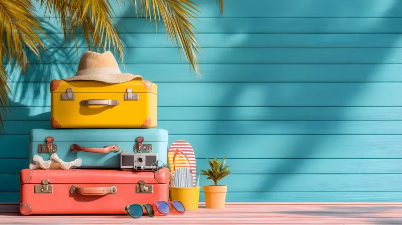 Reisekoffer mit Sommerutensilien