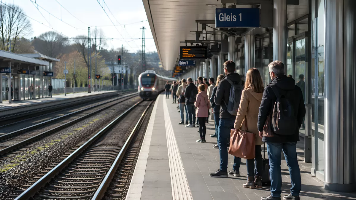 Reisende warten auf Zug an Gleis 1 im Bahnhof