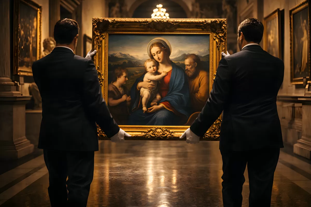 Religiöse Kunst in prächtiger Kulisse: Marienszene im Rahmen