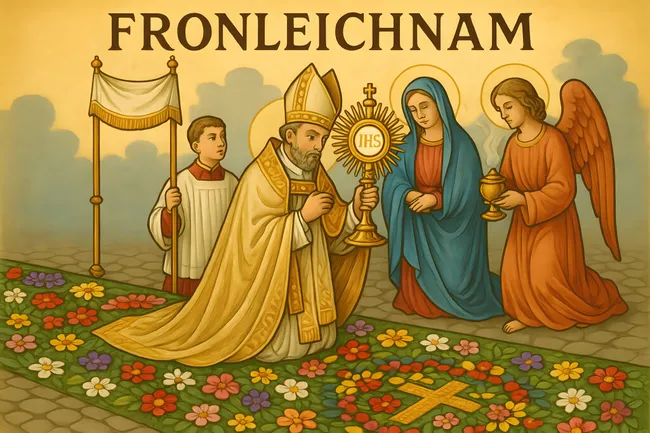 Religiöse Prozession mit Bischof, Madonna und Engeln