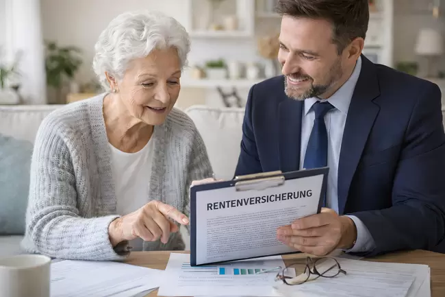 Rentenversicherung: Senior und Berater im Gespräch über Altersvorsorge