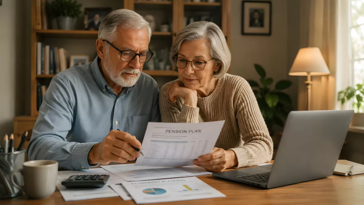 Rentnerpaar prüft gemeinsam den Pensionsplan