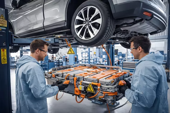 Reparatur eines Elektroautos in der Werkstatt