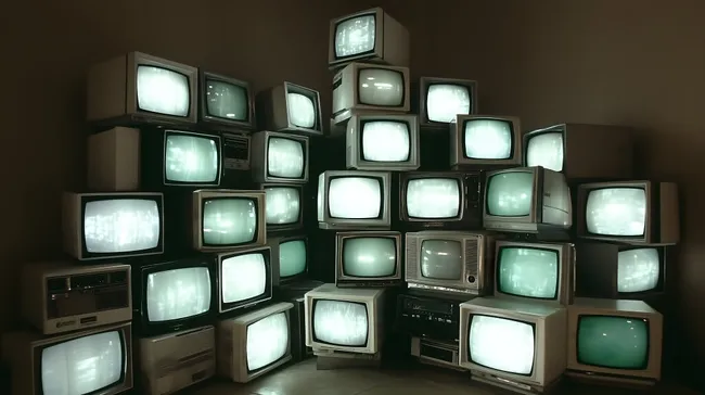 Retro-Fernsehstapel mit Bildstörungen