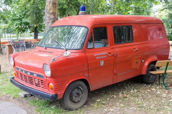 Retro Ford fire engine of the  Weyerbusch voluntary firefighters in the BaseCamp in Bonn