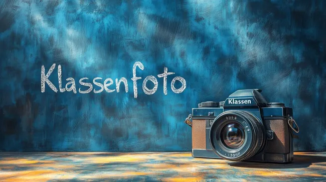 Retro-Fotokamera vor abstraktem blauem Hintergrund