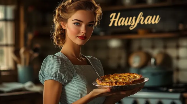 Retro-Frau mit Apfelkuchen im Vintage-Café