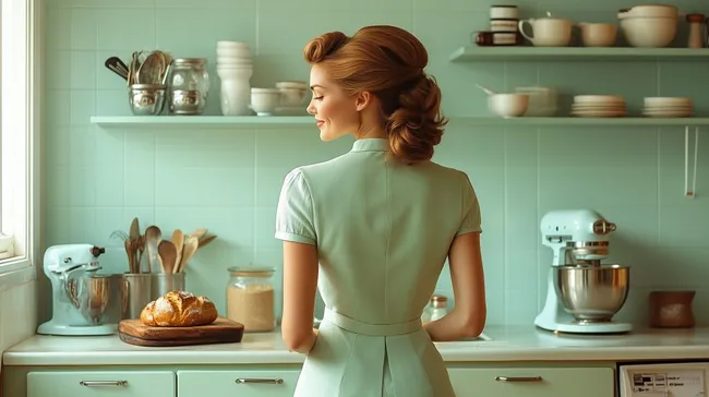 Retro-Küchenwelt mit Röstbrot und Mixer