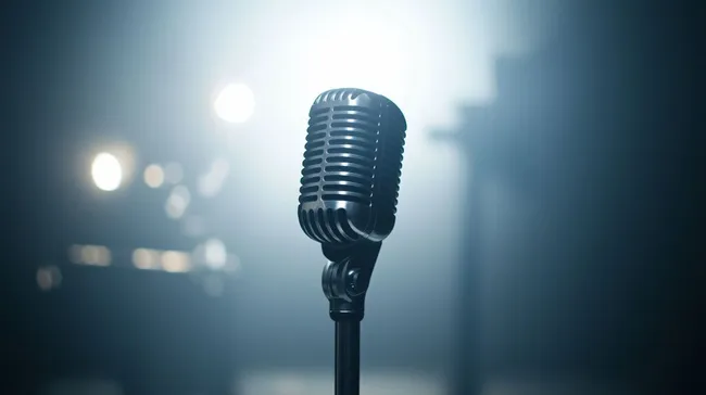 Retro-Mikrofon in stimmungsvoller Bühnenbeleuchtung