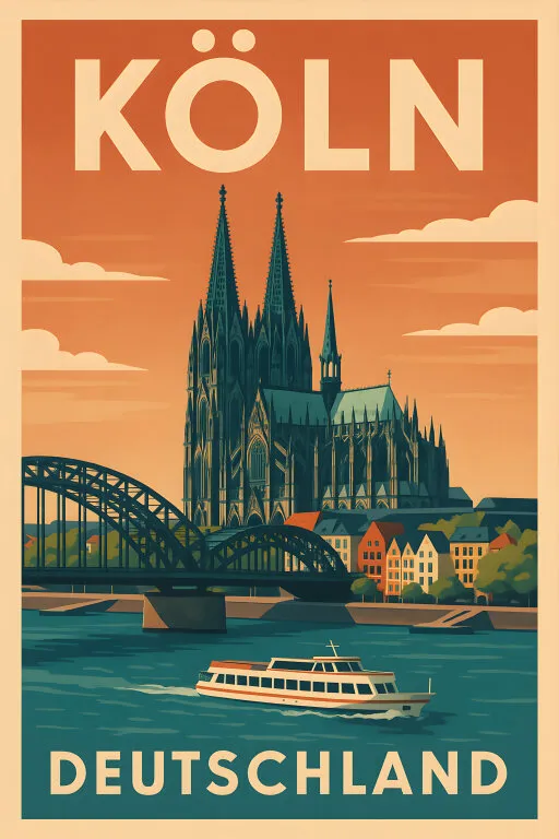 Retro-Poster mit Kölner Dom und Rhein