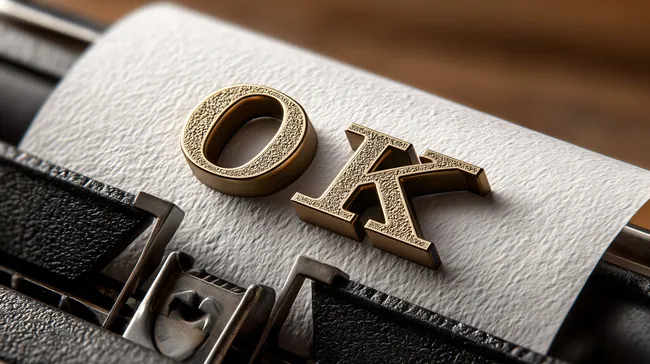 Retro-Schreibmaschine mit OK-Schriftzug auf Papier