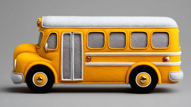 Retro Schulbus aus Filzmaterial in kräftigem Gelb