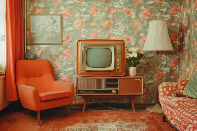 Retro-Wohnzimmer mit gemütlicher Einrichtung