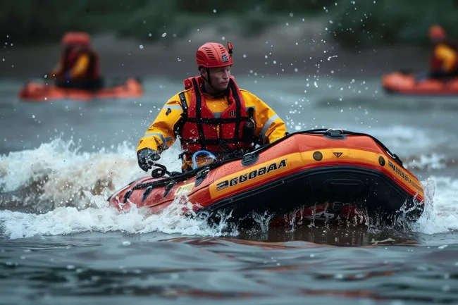 Rettungsboot bei stürmischer See im Einsatz