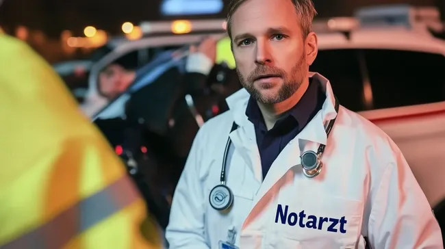 Rettungssanitäter in Einsatzuniform bei Notfall-Situation