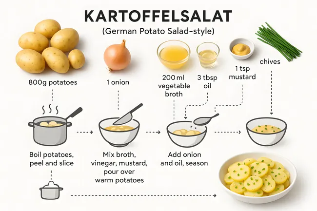 Rezeptillustration für traditionellen deutschen Kartoffelsalat