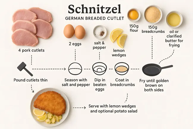 Rezeptillustration für traditionelles deutsches Schnitzel