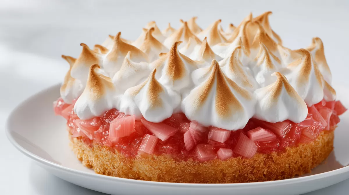 Rhabarber Baiser Kuchen mit goldbrauner Haube