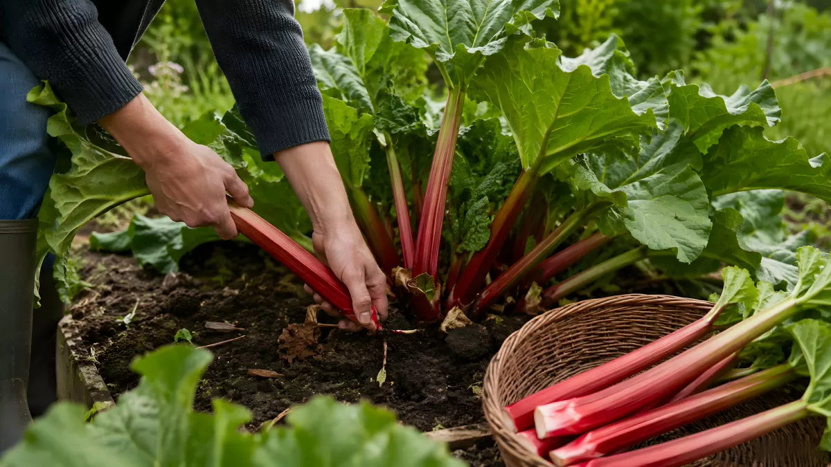 Rhabarber ernten im Hochbeet – Gartenarbeit im Frühling