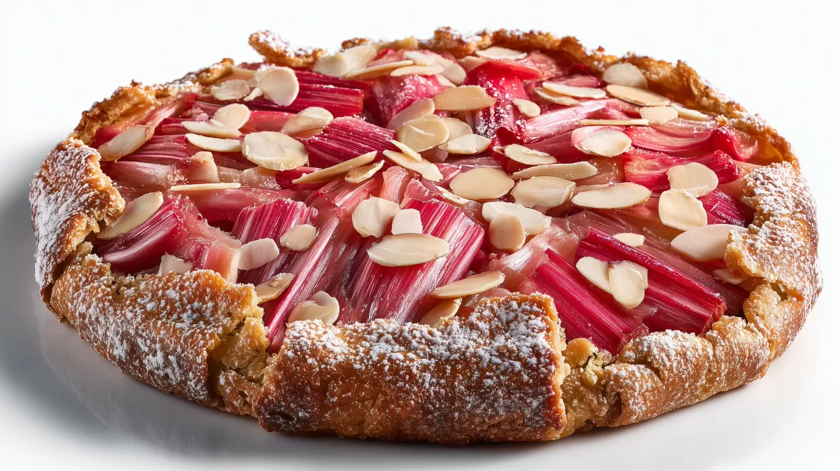 Rhabarber Galette mit Mandeln und Puderzucker