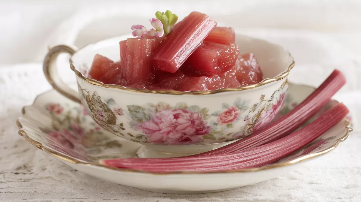 Rhabarberkompott nach Uromas Art in Porzellantasse