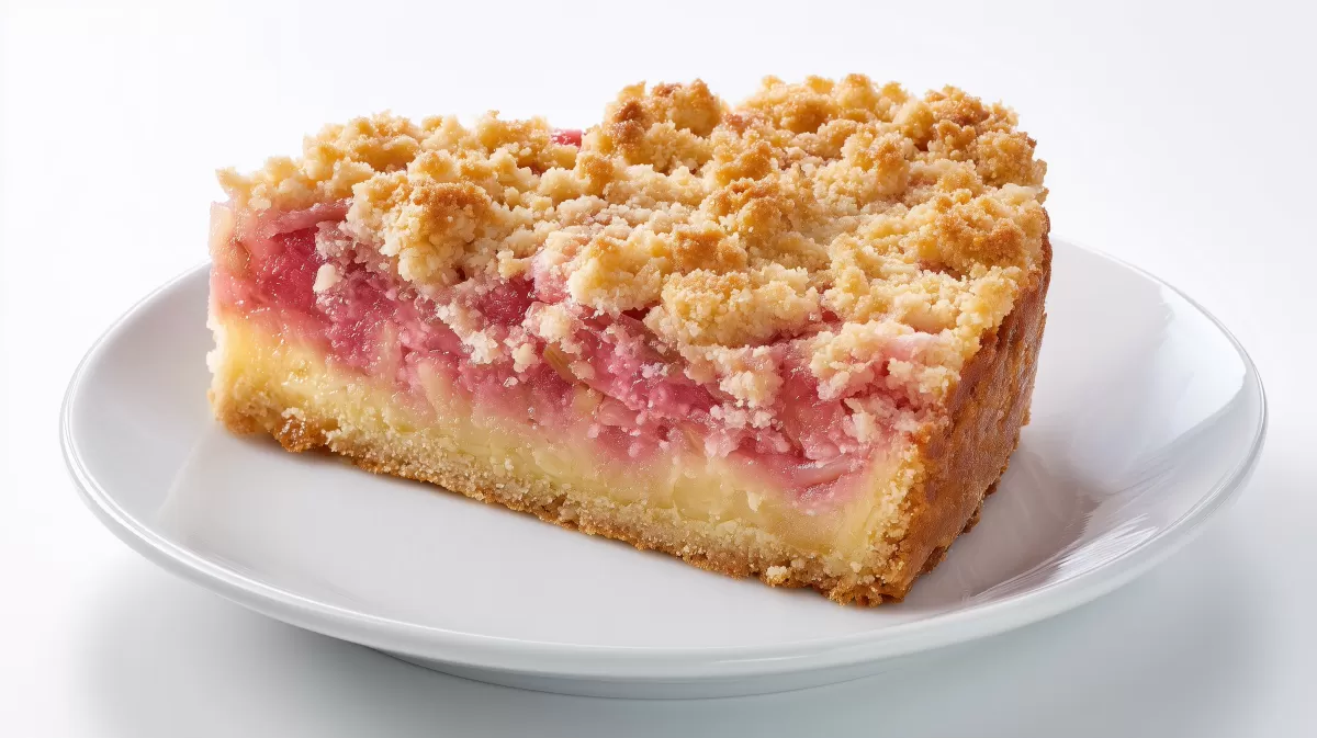 Rhabarberkuchen mit Streuseln – saftiges Kuchenstück