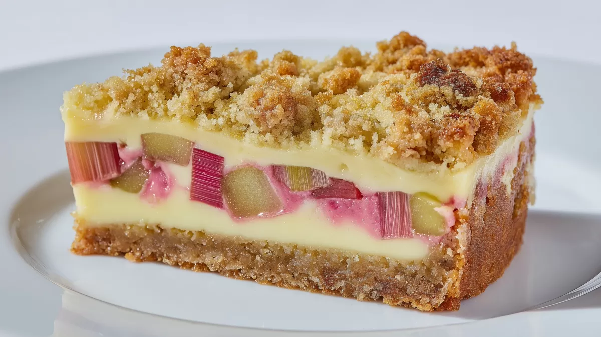 Rhabarberkuchen mit Vanillecreme und Streuseln