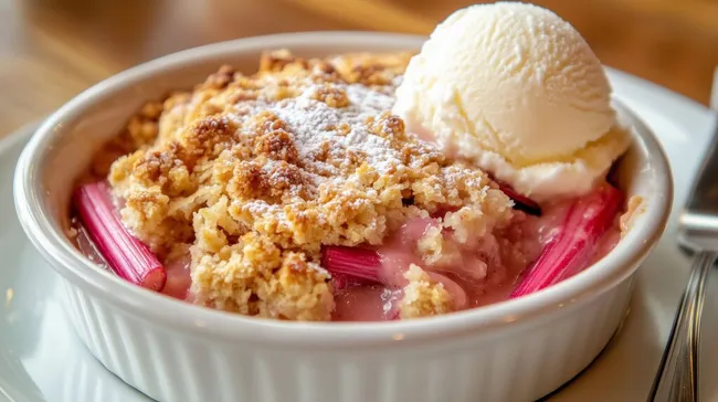 Rhabarberkuchen mit Vanilleeis - Köstlicher Dessert-Genuss