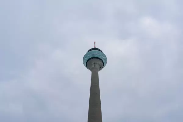 Rhine Tower in Düsseldorf, view from below