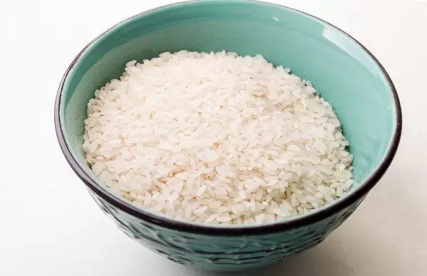 Rice in a ceramic cup, close up