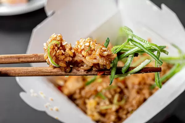 Rice with vegetables on chopsticks (Flip 2019)