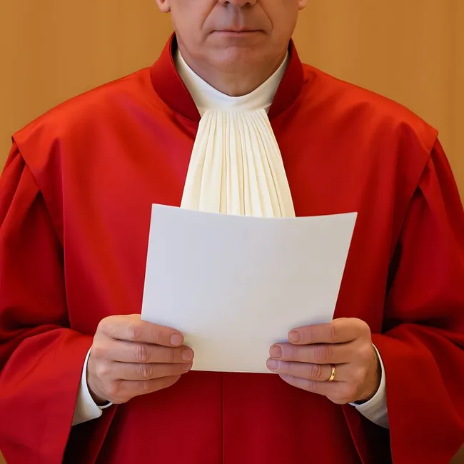 Richter in roter Robe verliest Urteilstext